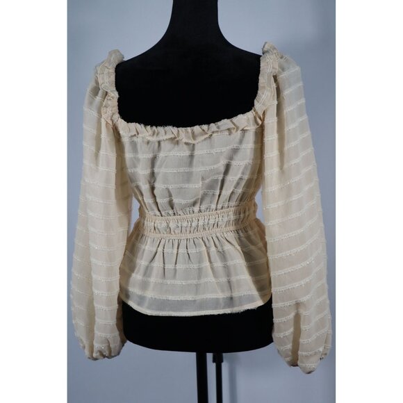 ASTR The Label women's Cream Long-Sleeve Peplum Top XS Ruffle Detail - Picture 5 of 12